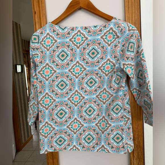 Beautiful peach and light blue patterned Talbots 3/4 sleeved shirt, size SP - Picture 2 of 8